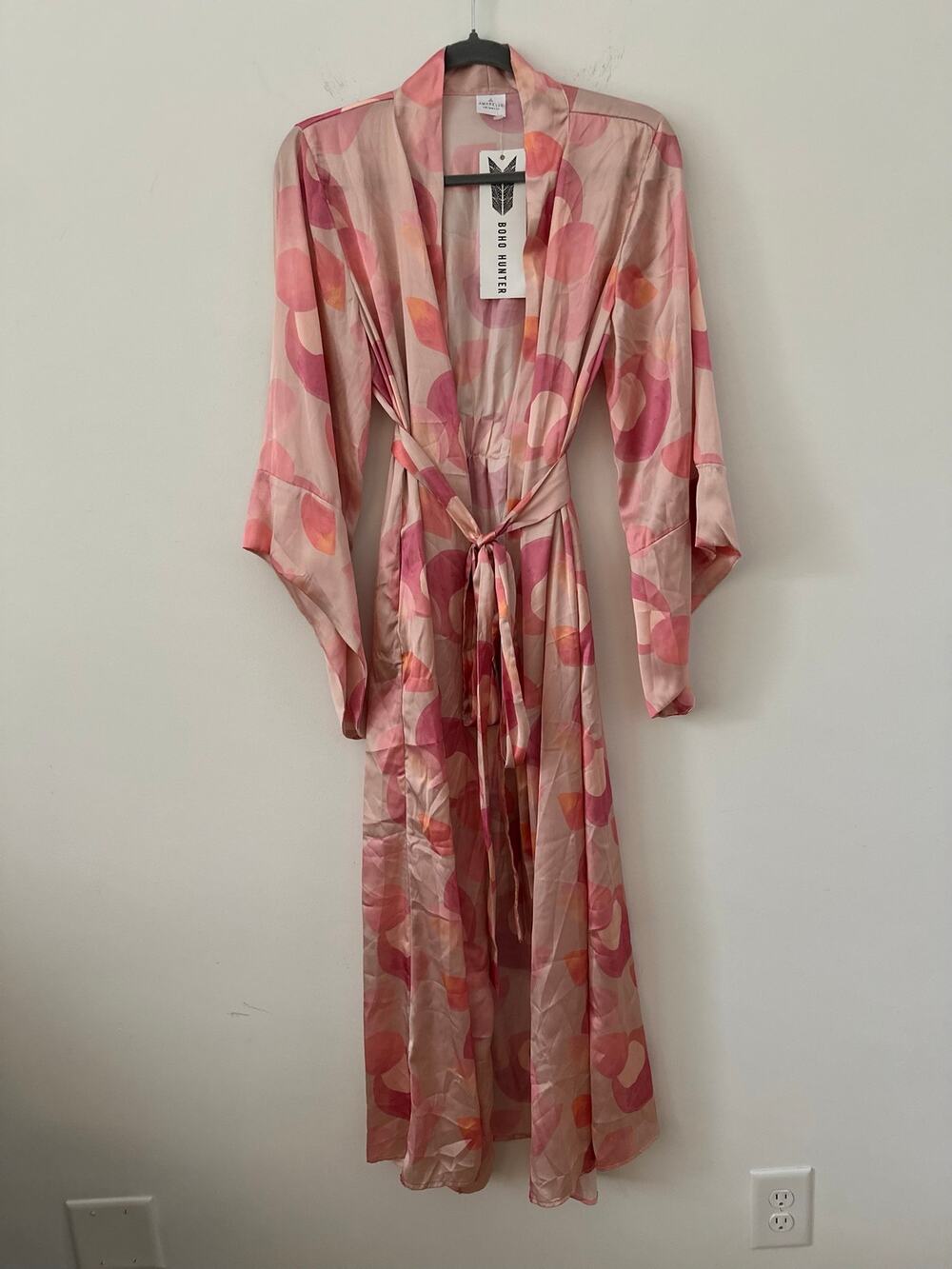Amarelle Kimono Beach Cover-Up Robe Women's Size OZ Pink Floral Belted Waist